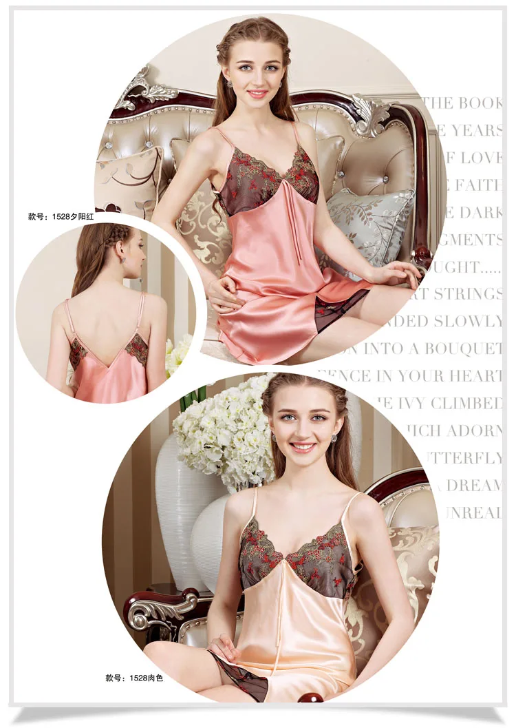 Шелковая шелковая атласная сексуальная женская ночная рубашка с глубоким