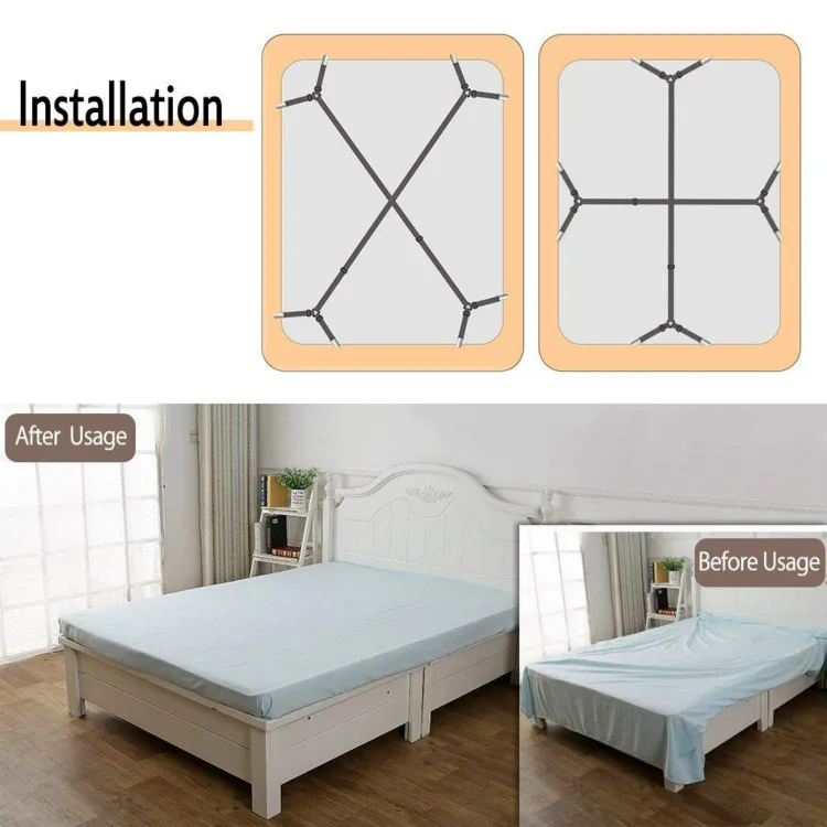

Bed Sheet Fasteners,4 PCS Adjustable Crisscross Fitted Sheet Band Straps Grippers Suspenders for Bed Sheets,Mattress Covers