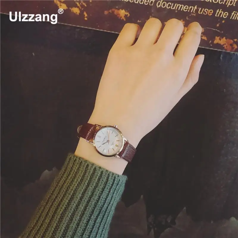 Роскошные винтажные Классические кварцевые часы из натуральной кожи золотого и