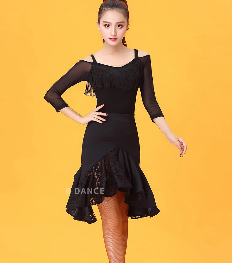 CACARE Latin Ballroom Dance Shirts Women Top for Tango Salsa Fringe Dancing Costume D0557 with Tassels | Тематическая одежда и