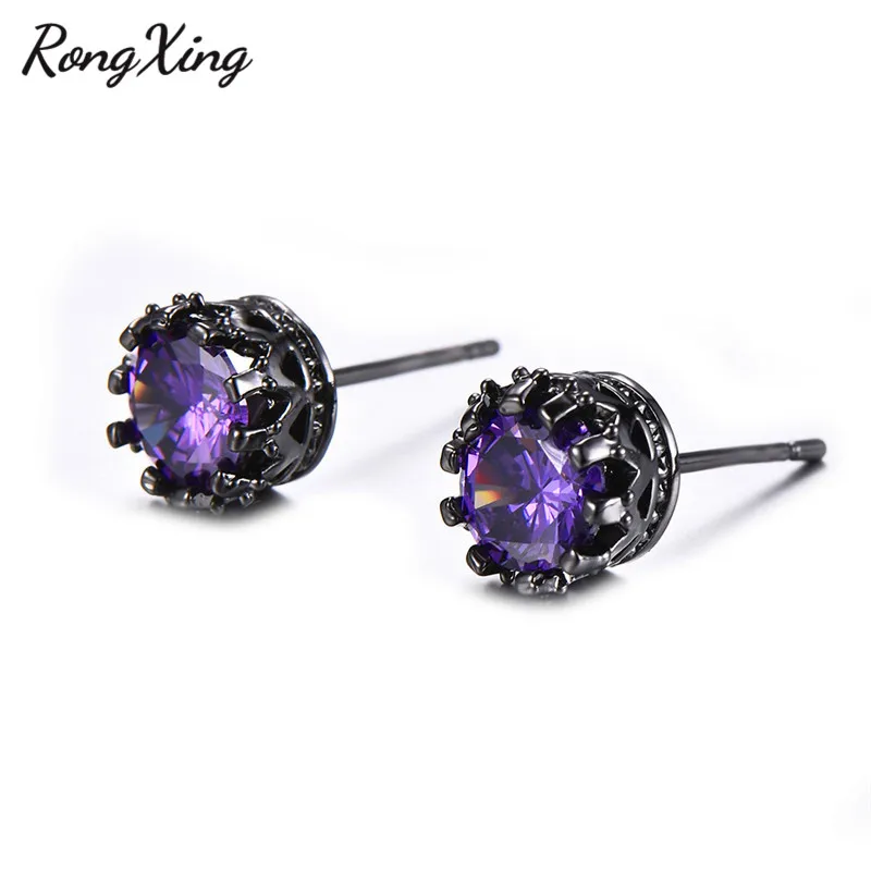Женские винтажные серьги гвоздики RongXing фиолетовые/розовые круглые с цирконием и