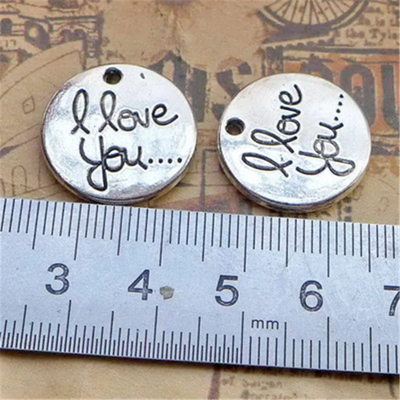 Оптом 30 гравированных букв I Love You Charms пара круглая DIY Подвеска для подарка на День