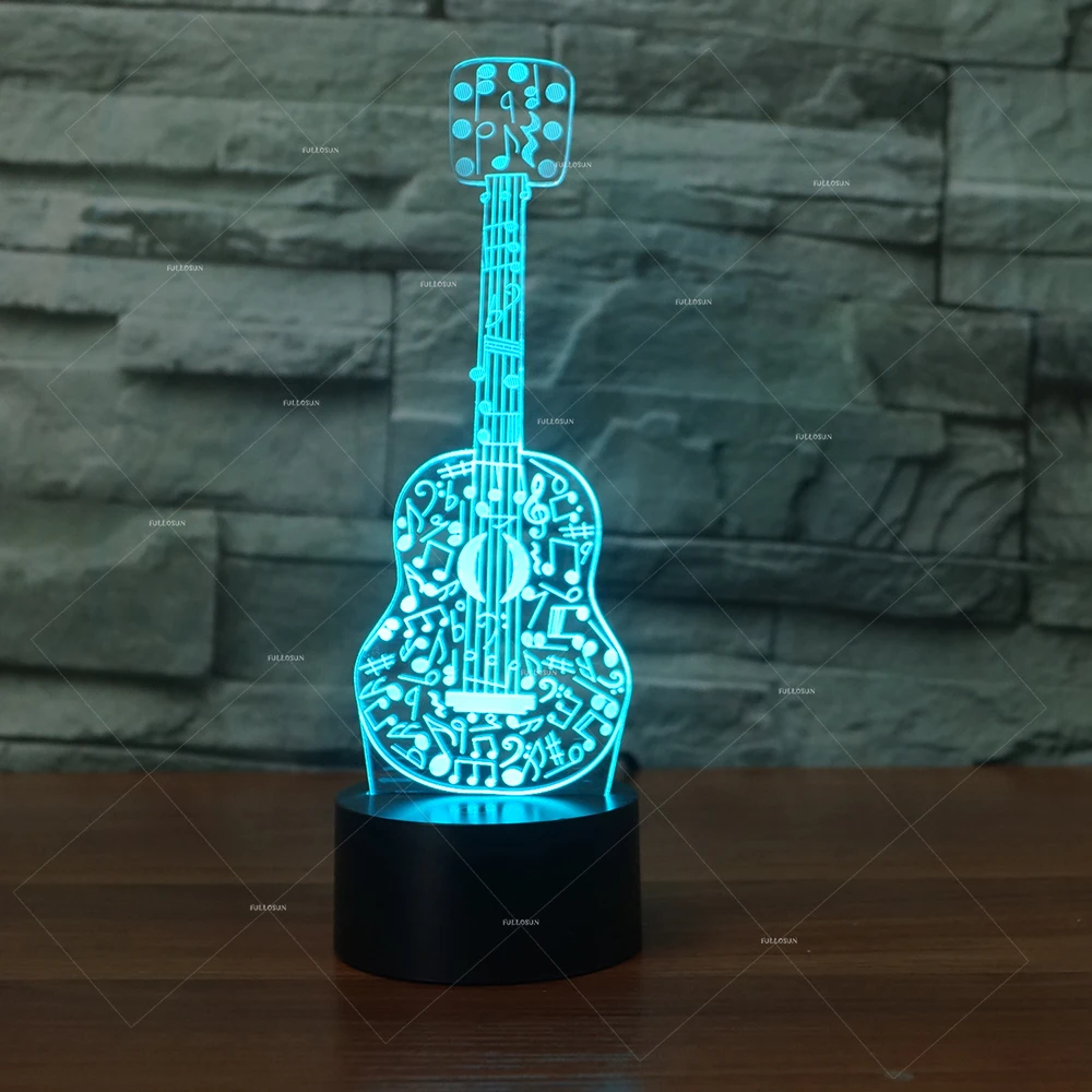 Музыка наркомании Музыкальные инструменты Гитары ноты дизайн 3D светодиодный