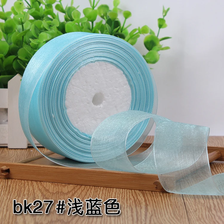 light blue Горячая Распродажа(50 ярдов/партия) 1-1/" 40 мм органза шифон оберточная лента для подарков украшения рождественские ленты лямки упаковочный пояс - Цвет: light blue