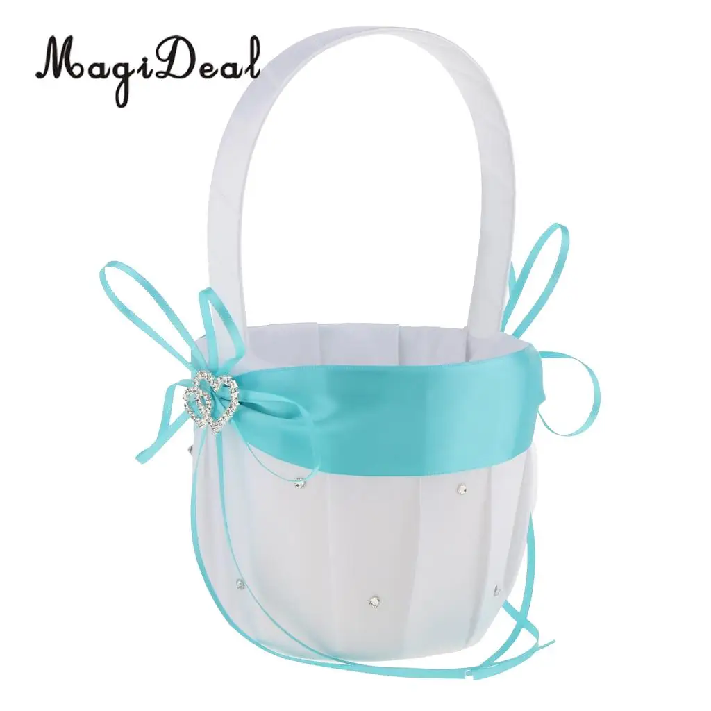 MagiDeal Elegant Satin Wedding Flower Girl Basket Double Heart Rhinestone DIY for Bridal Engagement Hen Night Party Decoration | Дом и сад