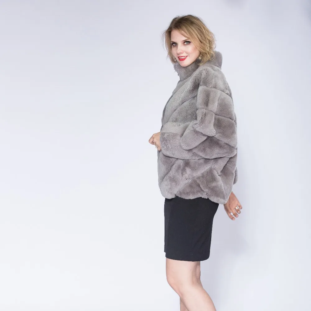 2022 Hot woman real Rex rabbit fur coat,winter  Stand collar short section thick coat, bat sleeve ladies coat  fur coat enlarge