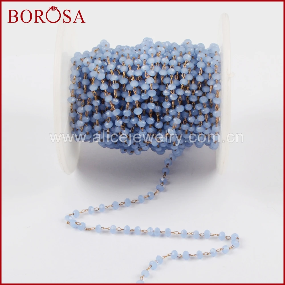 Золотистая/Серебристая цепочка BOROSA 5 метров 3 мм синие стеклянные бусины цепь из