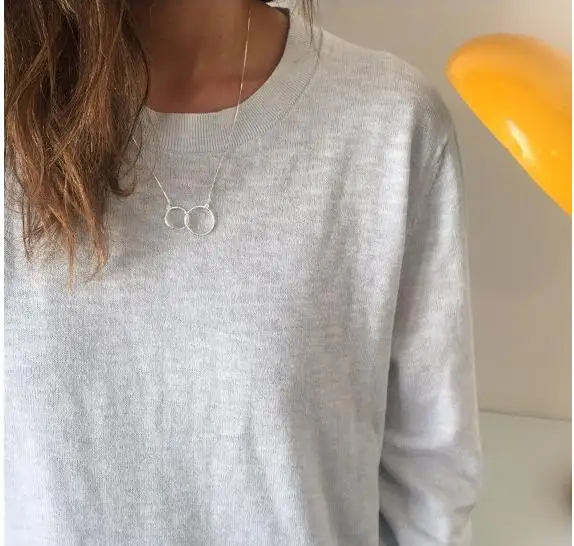 n701 2018 Fashion simple metal opening double round circle clavicle necklace Gold and silver pendant jewelry | Украшения и