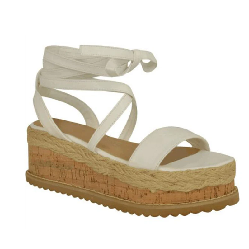 Cross Strap Shoes Women Lace Up Ladies FootWear Hemp Rope Wedge For Woman Platform Glodiator Sandals High Heels | Обувь