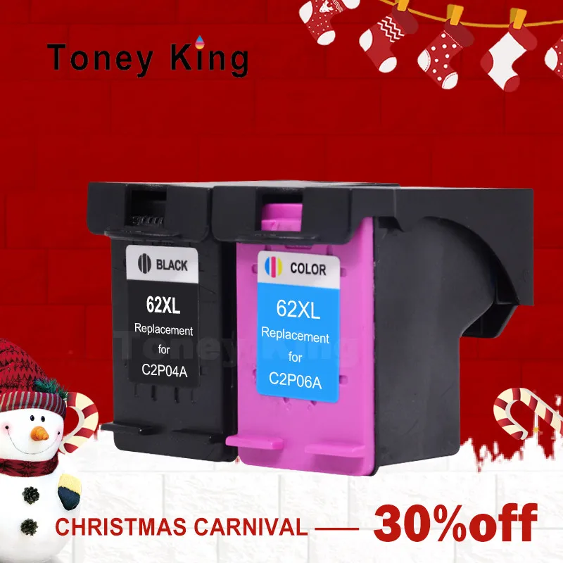 Toney King 62XL заправленный чернильный картридж Замена для картриджей HP 62 Envy 5640 OfficeJet 200