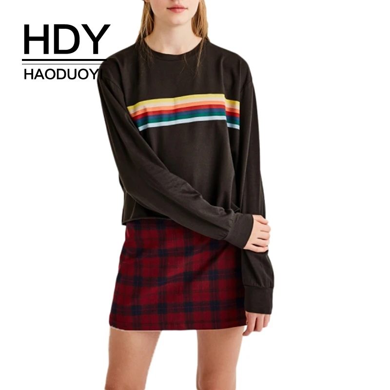 HDY Haoduoyi Брендовые женские футболки с принтом три цвета круглый вырез длинный