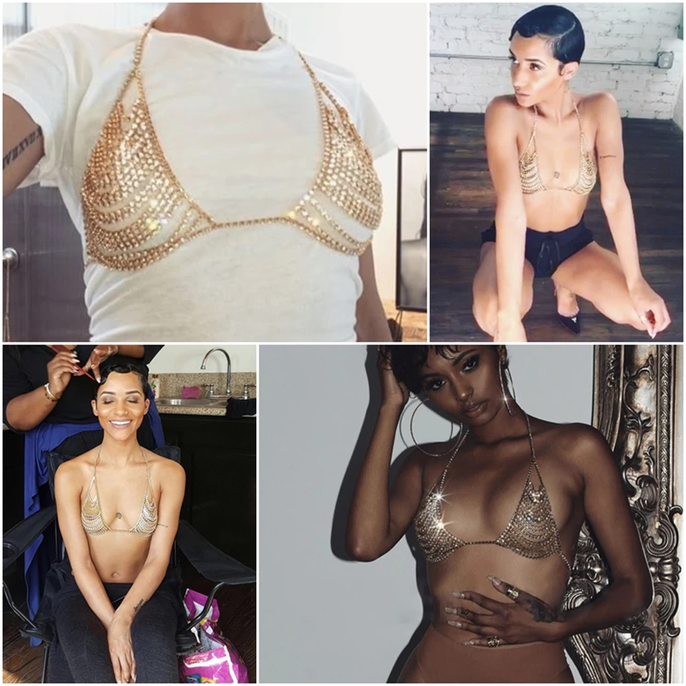 Сексуальное украшение She'sModa со стразами бюстгальтер на цепочке лиф из