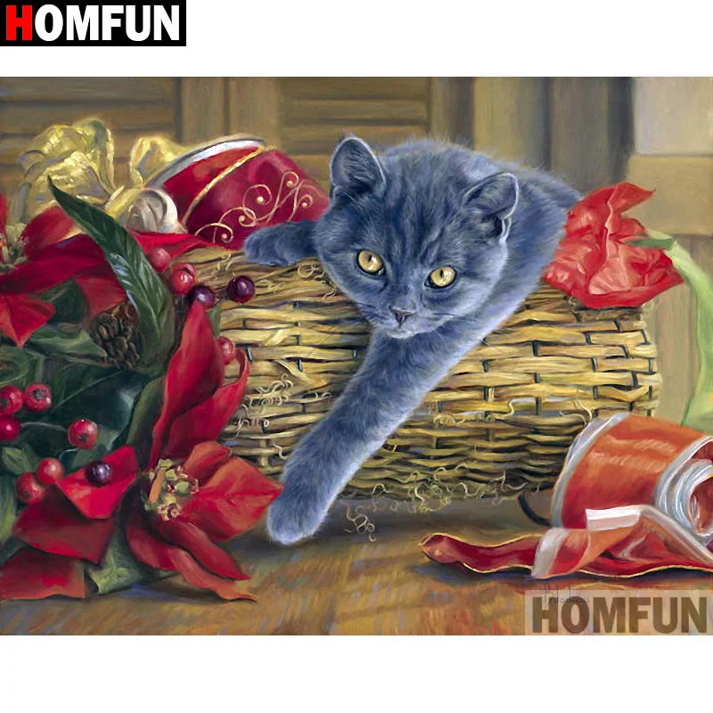 

HOMFUN Full Square/Round Drill 5D DIY Diamond Painting "Animal cat" Embroidery Cross Stitch 3D Home Decor Gift A13345