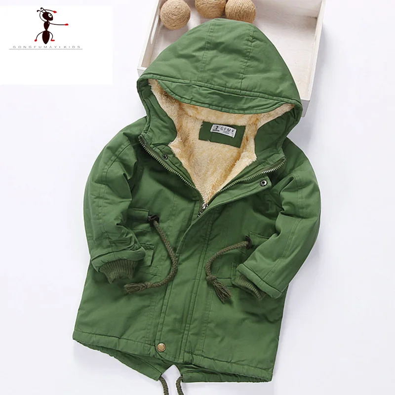Зимние детские хлопковые меховые плисовые куртки с капюшоном и длинным рукавом