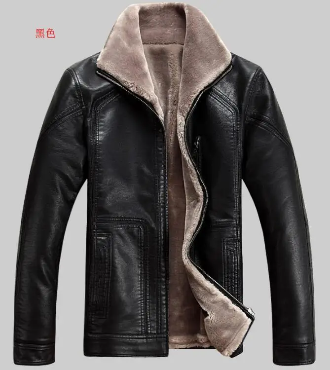 

S-6XL / HOT / Winter/Autumn Men's New Fashion Fur thickening synthetic PU leather collar collar coat
