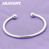 925 silver double bead open cuff bracelet bangle for women fashion jewelry gift