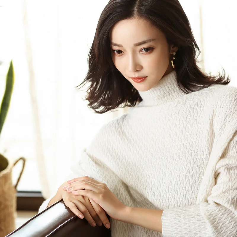 DILLY FASHION women loose pattern turtleneck knitted cashmere sweater- GML7284 | Женская одежда