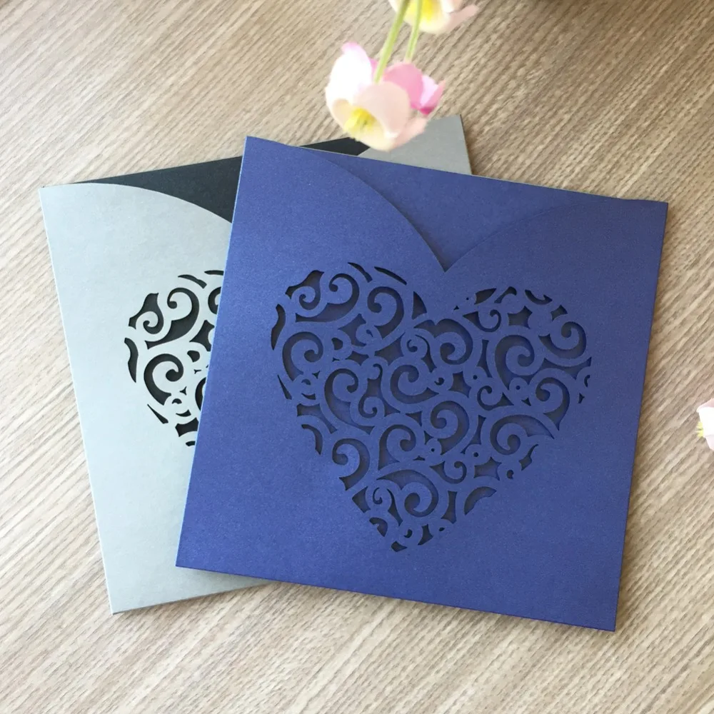 

40pcs/lot Exquisite Laser Cut Carved Wedding Card Heart Pattern Birthday Party Invitations Elegant Banquet Supplies