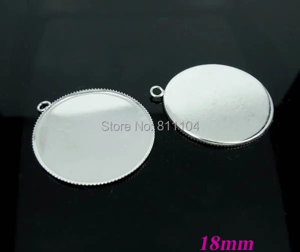 

18mm New Silver tone Plated Copper Blank Bases Round Bezel tray w/ a Loop Cabochon Settings Pendant Blank Findings Wholesale