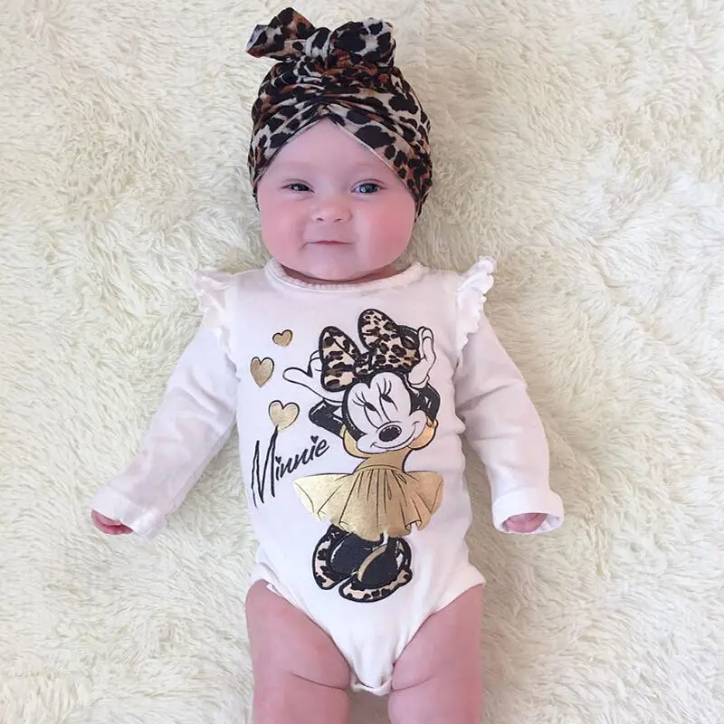 2017 Милая Одежда для новорожденных с принтом миннер Маус хлопковая одежда