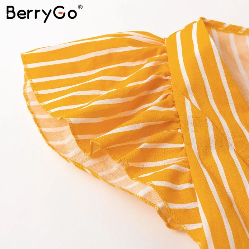 BerryGo женские платья винтажные полосатые с оборками коротким рукавом летние