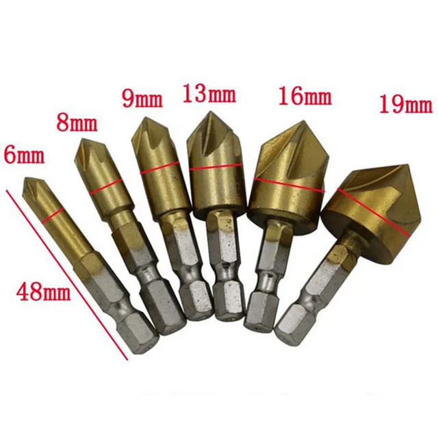 Сверло для зенковки 6 мм 19 шт. 5 канавки фаски Зенковка 1/4 дюйма шестигранный