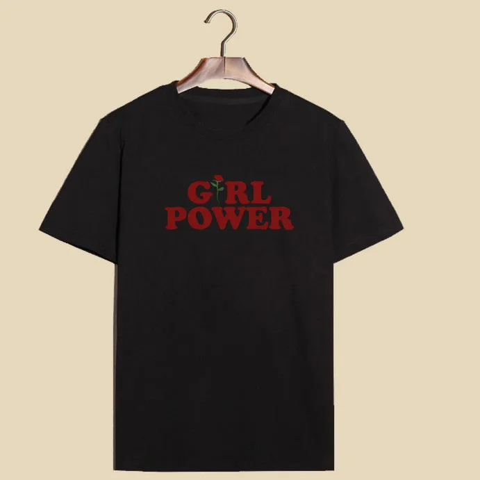 Летние Короткие Футболки Для Женщин GIRL POWER Письма Цветочные Печатные Графический