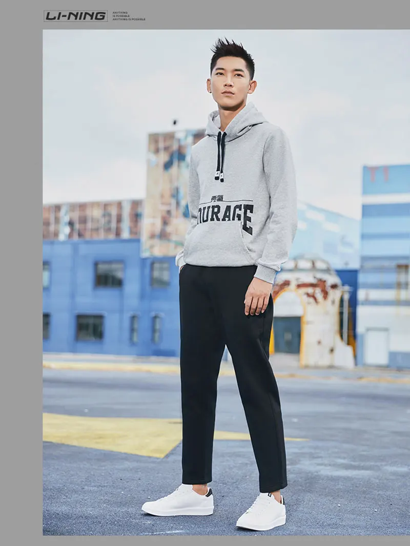Li-Ning, мужские трендовые спортивные штаны, 66% полиэстер, 34% хлопок, теплый флис, обычная посадка, подкладка, спортивные штаны, брюки AKLN803 MKY443