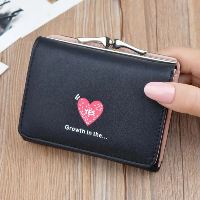 Простой Женский мини кошелек Love design короткий для студентов три складных