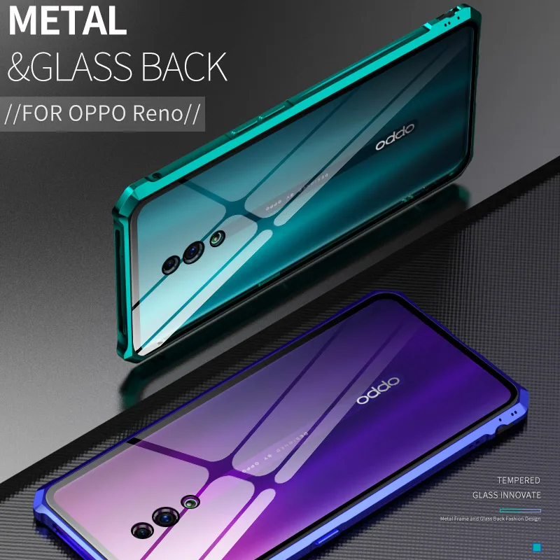 Роскошный Алюминиевый металлический бампер, защитный чехол для OPPO Reno 10x Zoom, чехол, противоударный, прозрачный, стеклянный, задняя крышка, OPPO Reno 10X Zoom coque