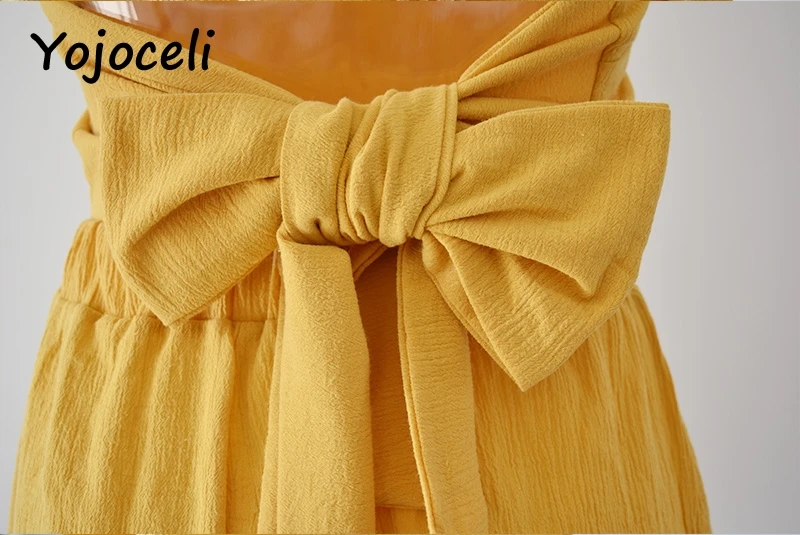 Yojoceli boho Стиль пляжный комбинезон женский комплект из 2 предметов комбинезон с бретелькой на шее с бантом комбинезоны для девочек