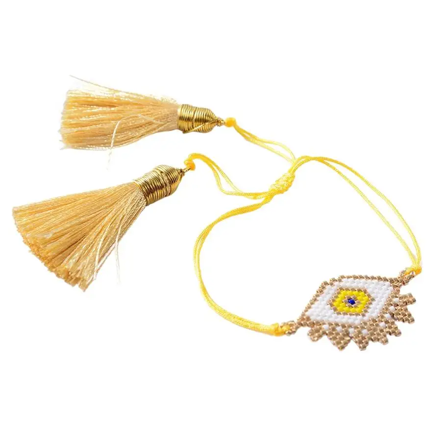 

Casual Turkish Evil Eye Bracelet Hamsa Colorful Hand Pulsera Gold Yellow Tassel Bracelets For Women Charm Jewelry Gift