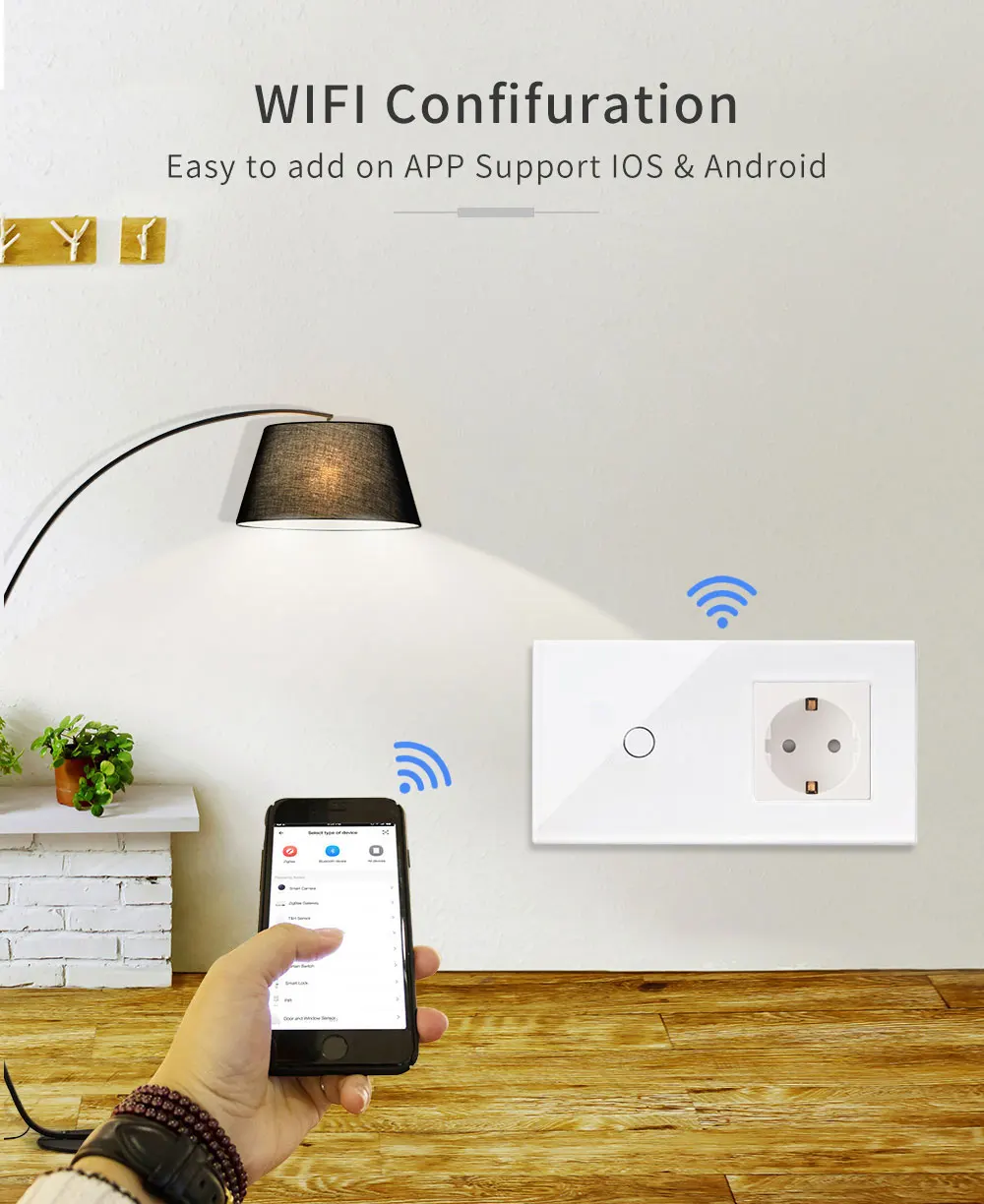 Bingoelec 1 комплект 1 способ wifi сенсорный переключатель с немецкой розеткой стандарт ЕС Хрустальная стеклянная панель умный дом автоматизация настенный переключатель