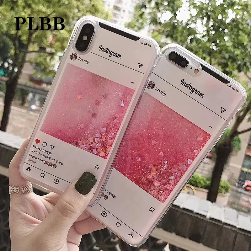 PLBB Love Heart Pink Glitter Power Liquid Instagram Soft TPU Phone Cover Case for Xiaomi 8 5X 6X Redmi 5 Plus Note 4X Mix 2s |