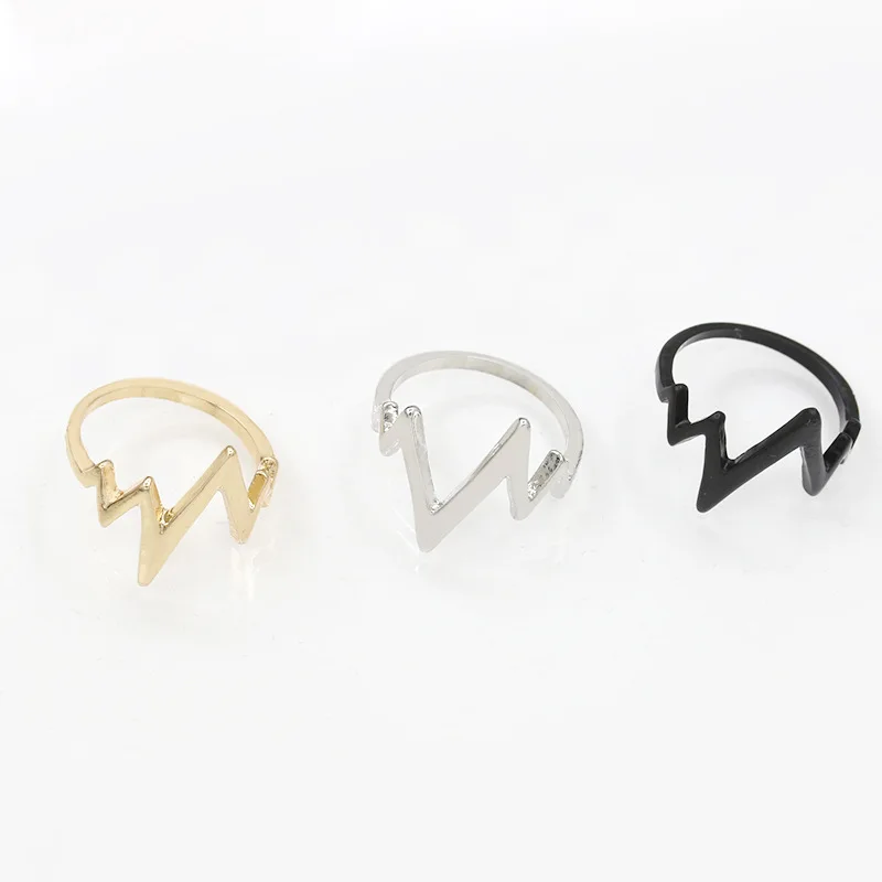 Кольца с ЭКГ для мужчин и женщин украшения на палец подвеской молнией цвет золото