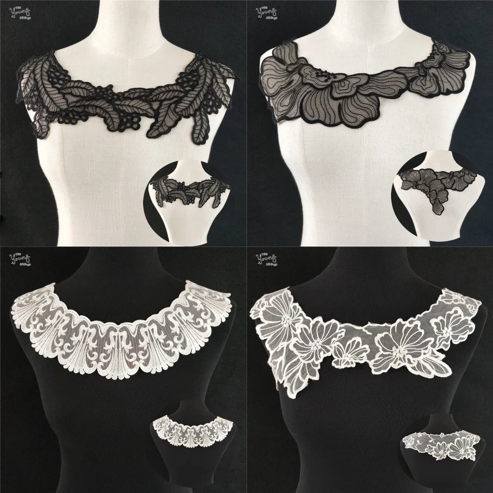 

New Front and back Organza Fabric Embroidery Lace Neckline DIY Clothing Accessories tulle Collar Sewing Applique Craft Supplies