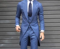 handsome peak lapel blue men grooming tuxedos suits men business prom party bespoke suits 3 pieces best men costume blazer suits