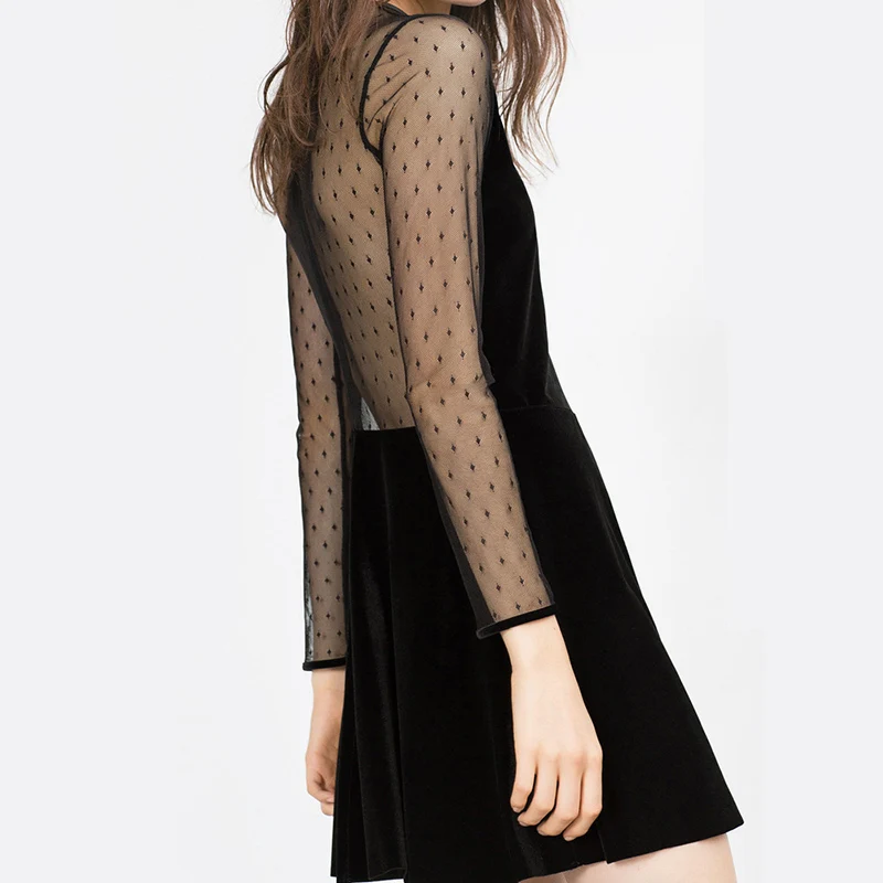 2017 новые модные женские пикантные перспектива бархатное платье с длинными