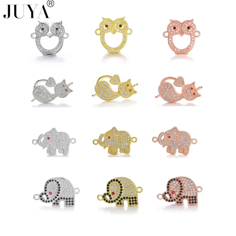 

New 2019 Cubic Zirconia Charms Animal Elephant/Owl Connectors For DIY Charm Bracelets Women Kids Bracelets Making Accessories