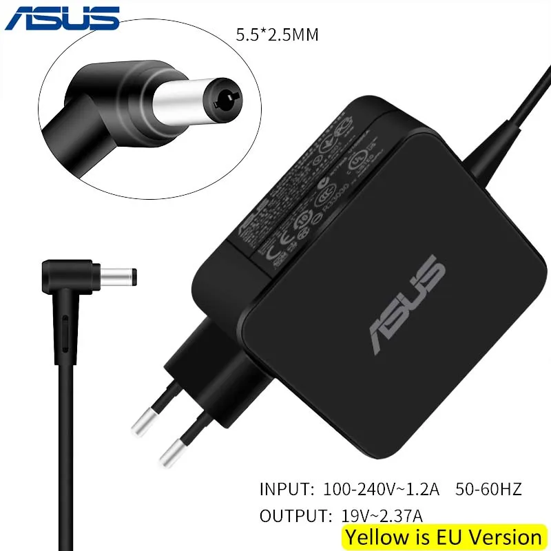 Цвет: желтый Asus 19V 2.37A 45W 5,5*2,5mm PA-1650-02 AC зарядное устройство адаптер для ноутбука Asus - Цвет: Цвет: желтый