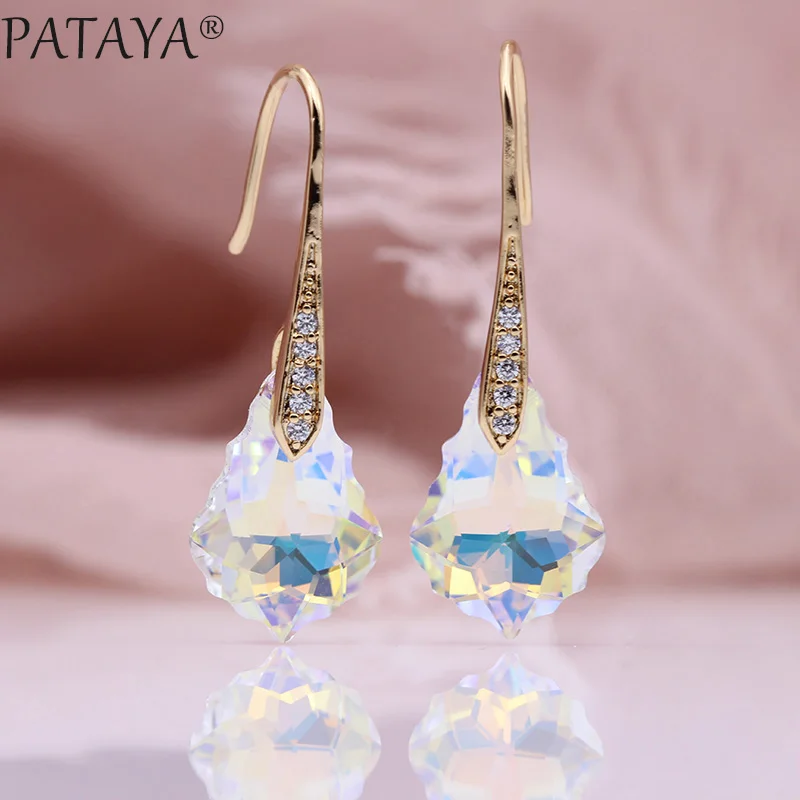 1116 White PATAYA Новые Нерегулярные Австрийские хрустальные длинные висячие серьги 585 розовая, золотая, овальная, натуральный циркон женские свадебные Роскошные модные ювелирные изделия - Окраска металла: 1116 White