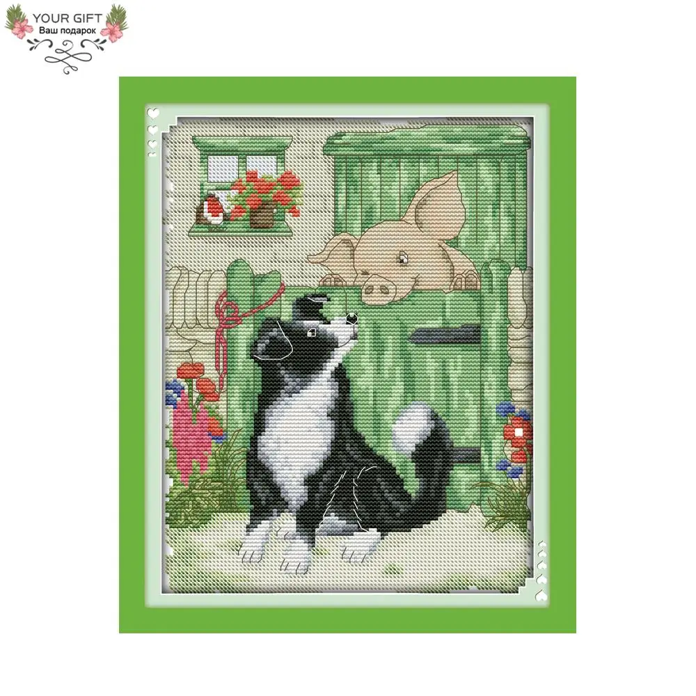 

Joy Sunday Dog Home Decoration D675 14CT 11CT Stamped Counted A Dog And A Pig Animal Needlepoints Cross Stitch Kits