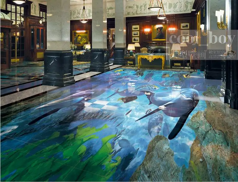 photo wall mural 3d floor Dolphin Ocean wallpapers for living room wallpaper geometric | Обустройство дома