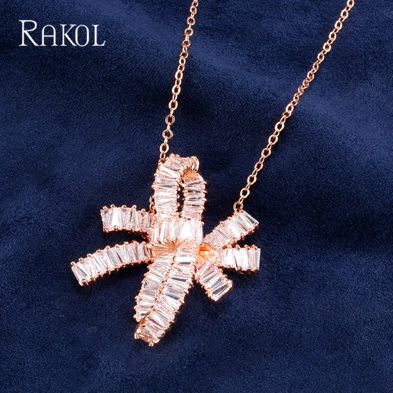 Женское Ожерелье с кулоном RAKOL модное ожерелье из розового золота кубическим