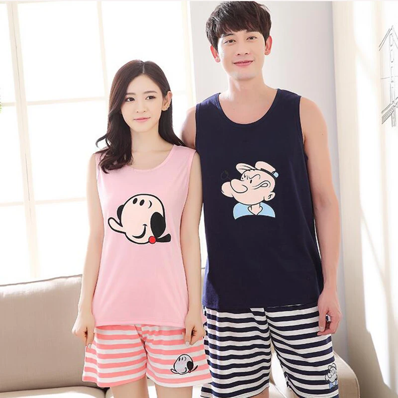 Новая летняя Пижама для мужчин пижама пары вязаный хлопковый костюм