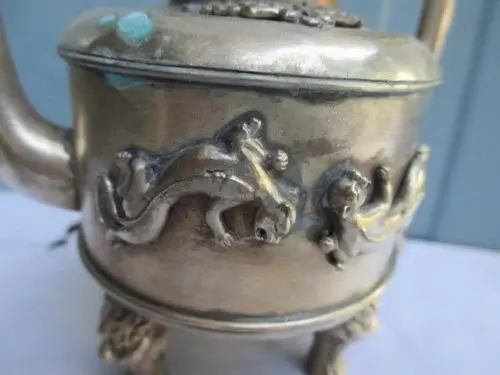 Изысканный старинный китайский античный белый медный дракон|teapot| |