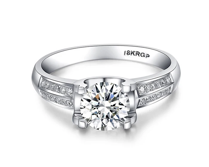 Женское кольцо из белого золота с фианитом 2 карата|engagement wedding ring|jewelry ringswedding rings for