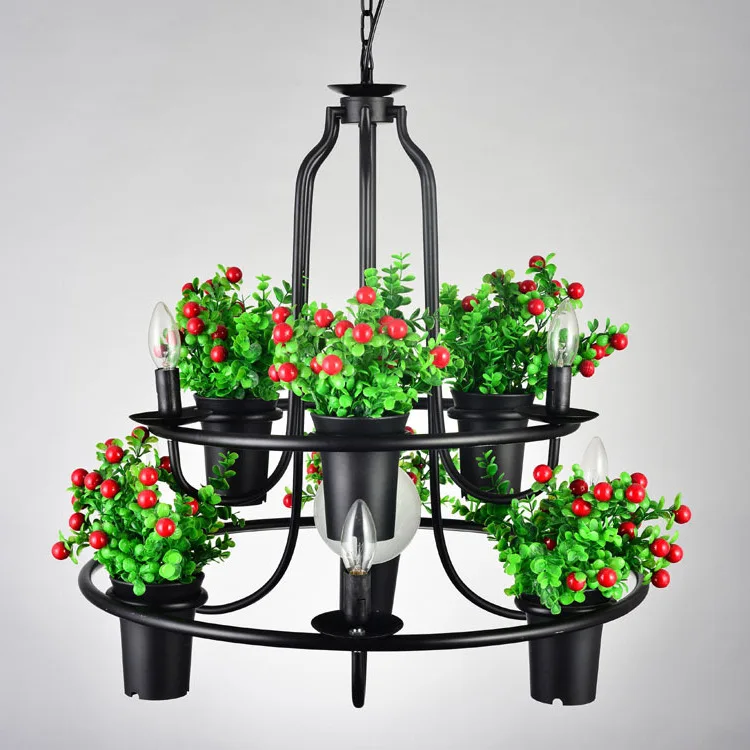loft style garden flower plant pot black iron chandelier personalized coffee bar lamp | Лампы и освещение