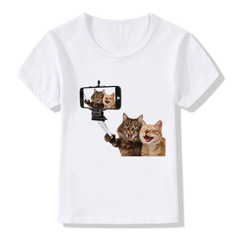 Летние топы детские футболки модные забавные 3D Хэллоуин Автоспуск Cat для девочек