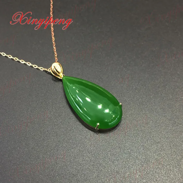 18 k yellow gold with 100% natural jade pendant Spinach is green Simple and easy Fine jewelry | Украшения и аксессуары